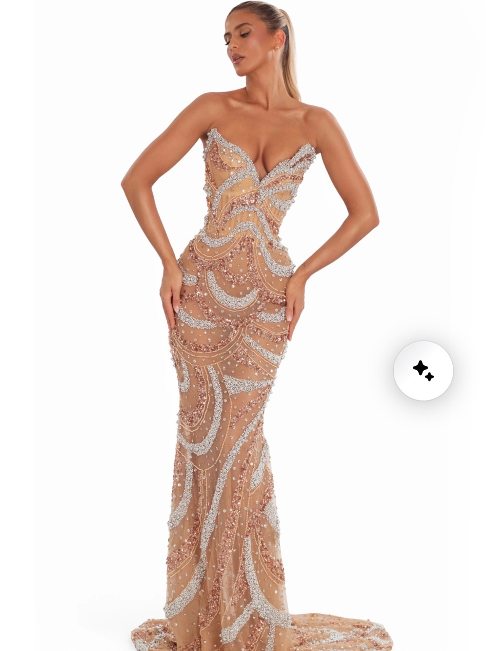 Strapless Nude Beaded Mermaid Gown